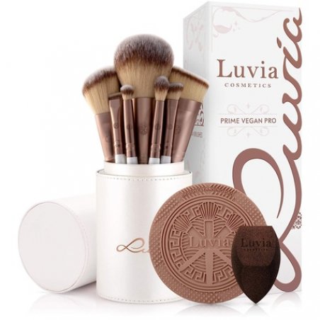 Luvia Prime Vegan Pro Makeup Brush Set 12 Brushes with Storage, Blender Sponge, and Cleaning Mat - Pearl & Coffee