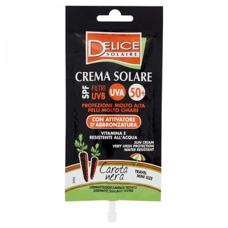 DELICE SOLAIRE High Protection SPF50 Sunscreen with Tan Activator 50ml Mini Size - Black Carrot - Fragrance Free -