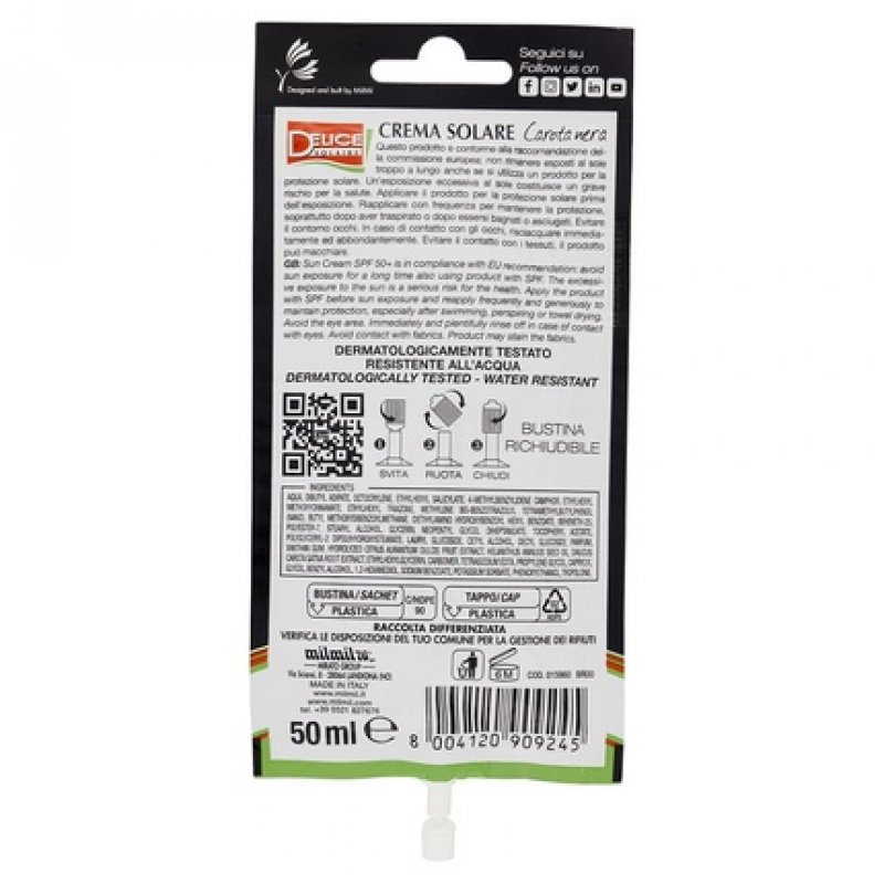 DELICE SOLAIRE High Protection SPF50 Sunscreen with Tan Activator 50ml Mini Size - Black Carrot - Fragrance Free -