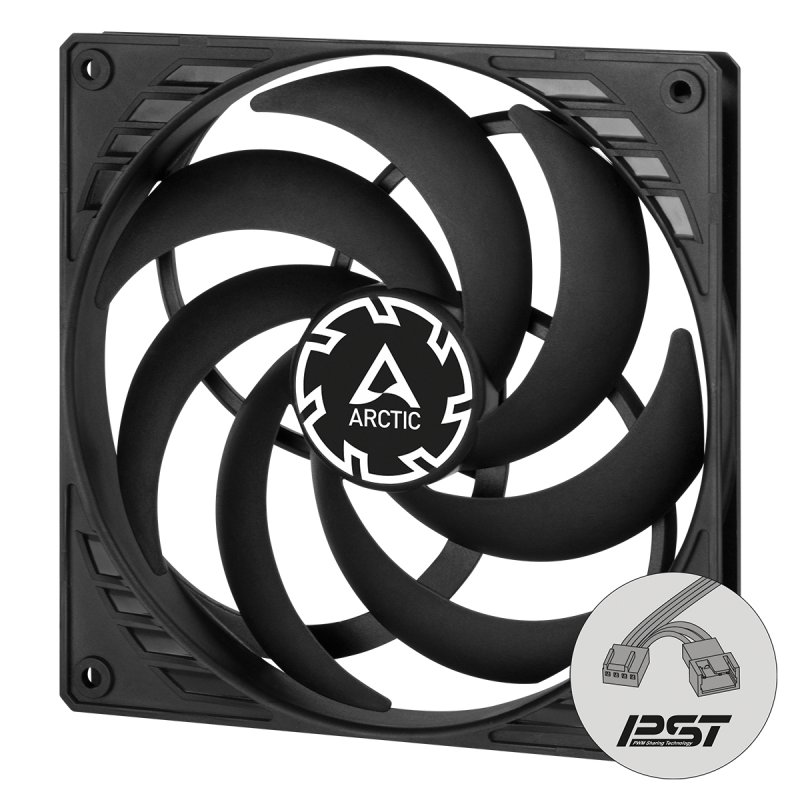 Arctic P14 14cm Pressure Optimised Slim PWM PST Fan w/ integrated Y-cable, Black, Fluid Dynamic, 150-1800 RPM