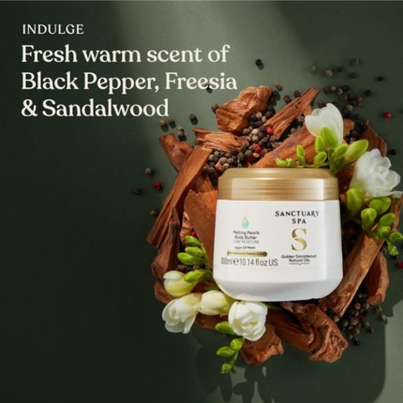 Sanctuary Spa Golden Sandalwood Melting Pearl Body Butter with Shea Butter and Argan Oil 300g
