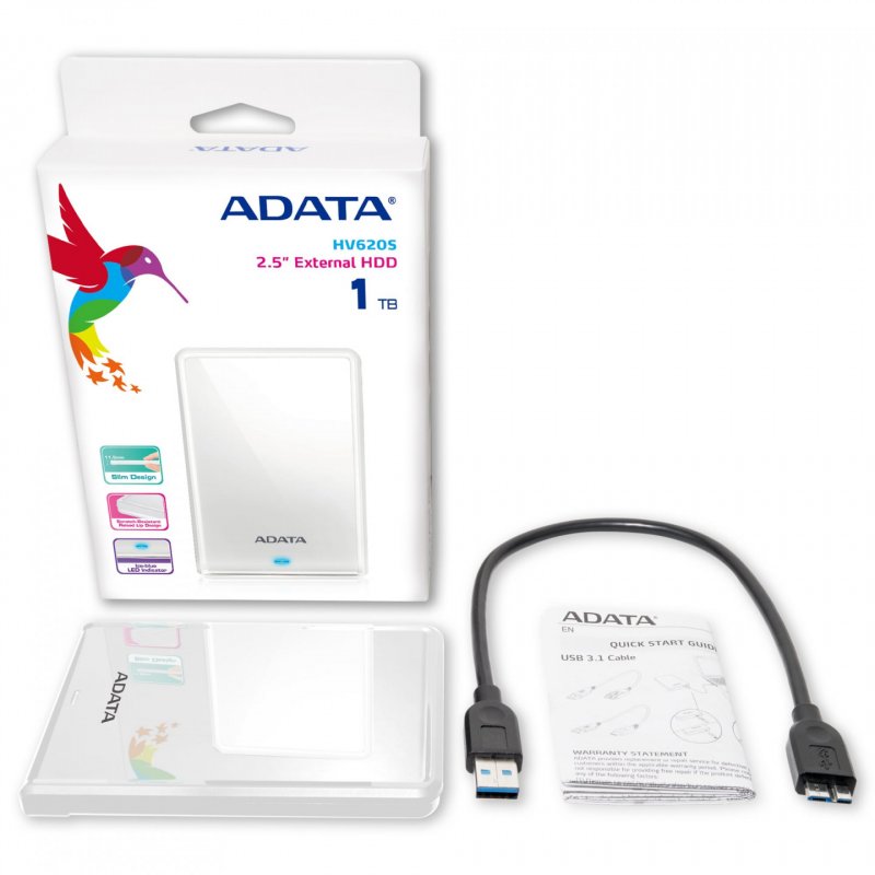 ADATA AHV620S-1TU3-CWH disque dur externe 1 To Blanc