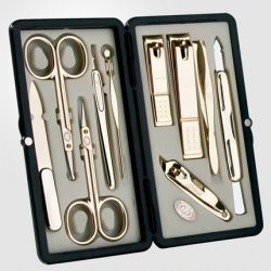 Three Seven 777 Travel Manicure Pedicure Grooming Kit Set TS-2100G - 10 Pieces Gold