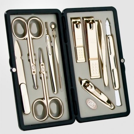 Three Seven 777 Travel Manicure Pedicure Grooming Kit Set TS-2100G - 10 Pieces Gold