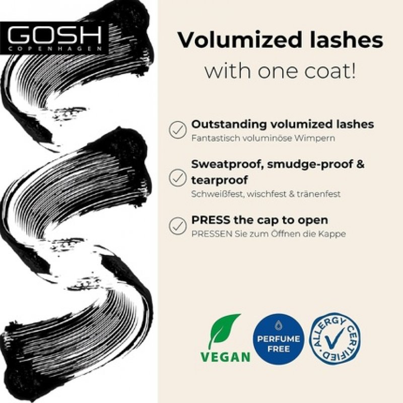 GOSH Just Click It! Volume Mascara for Extra Length and Maximum Volume Special Formula Fragrance Free Allergy Certified