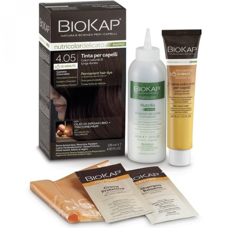 BIOKAP RAPID Permanent Hair Colour 4.05 Chocolate Chestnut Brown 10 Minutes Reaction Time Organic Argan Oil TricoREPAIR