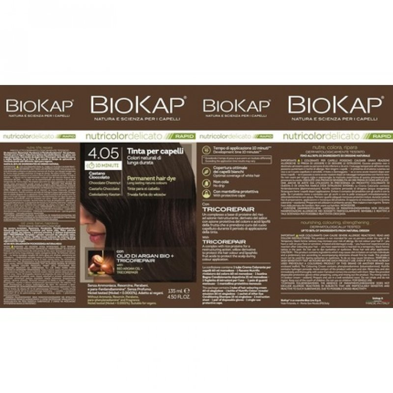 BIOKAP RAPID Permanent Hair Colour 4.05 Chocolate Chestnut Brown 10 Minutes Reaction Time Organic Argan Oil TricoREPAIR