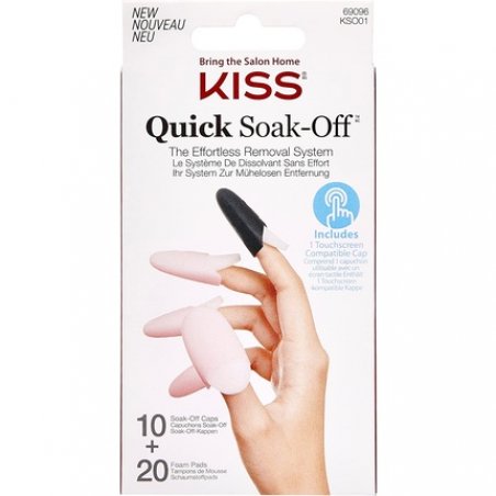 KISS Quick Soak-Off Removal System for Fake Nails and Nail Polish with 10 Reusable Caps and 20 Disposable Foam Pads and