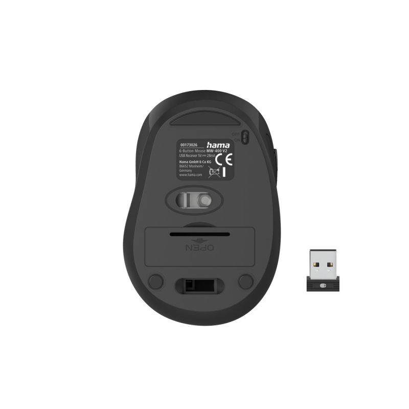 Hama MC-400 V2 Compact Wireless Optical Mouse, 6 Buttons, 800-1600 DPI, Black