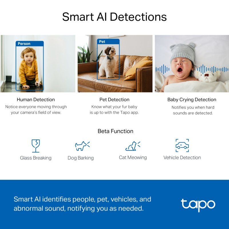 TP-LINK (TAPO C220) Pan/Tilt AI Home Security Wi-Fi Camera, 2K 4MP QHD, 360°, Night Vision, Smart AI Detection,