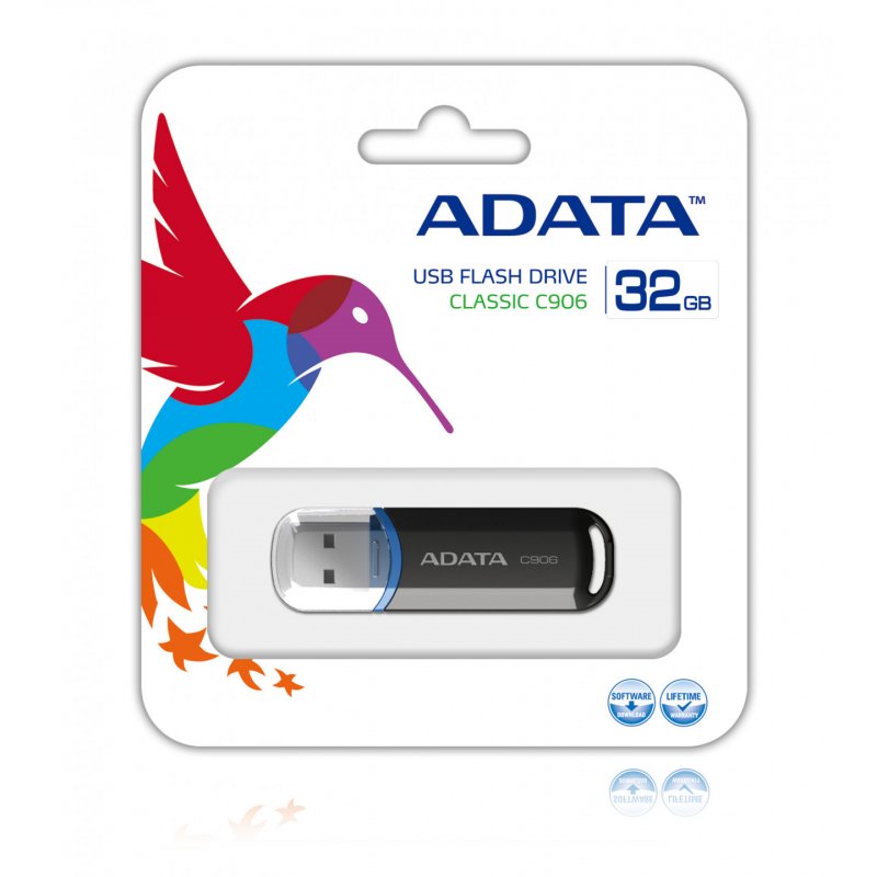 ADATA 32GB USB 2.0 Memory Pen, C906, Compact, Black & Blue