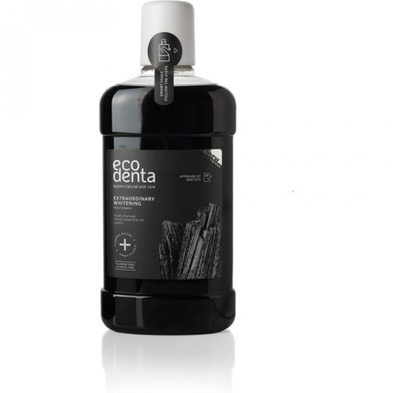 Ecodenta Extraordinary Teeth Whitening Mouthwash Alcohol Free Fluoride Free Mouth Wash for Bad Breath 500ml Charcoal