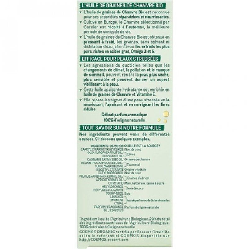 Garnier Organic Multi-Repairing Night Oil for Face with Nourishing Hemp & Vitamin E 30ml