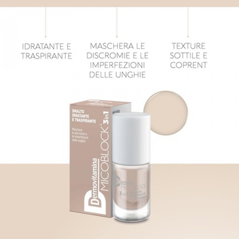 Dermovitamina Micoblock 3in1 Beige Nail Polish 5ml - Quick Drying Nail Polish for Damaged Nails with Special