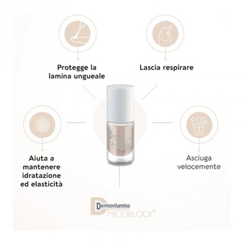 Dermovitamina Micoblock 3in1 Beige Nail Polish 5ml - Quick Drying Nail Polish for Damaged Nails with Special