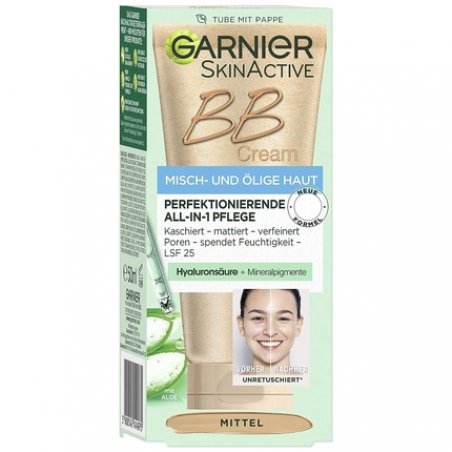 Garnier SkinActive BB Cream All-in-1 Day Care with Hyaluronic Acid and Aloe Vera SPF 25 Medium 50ml