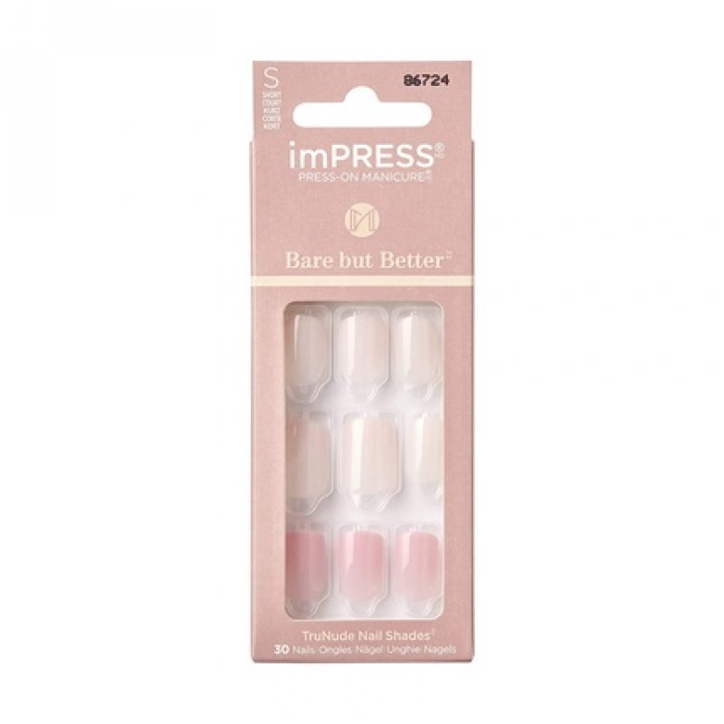 KISS imPRESS Press-On Nails Bare But Better Manicure Set Nude False Nails Effortless Finish 30 Nails