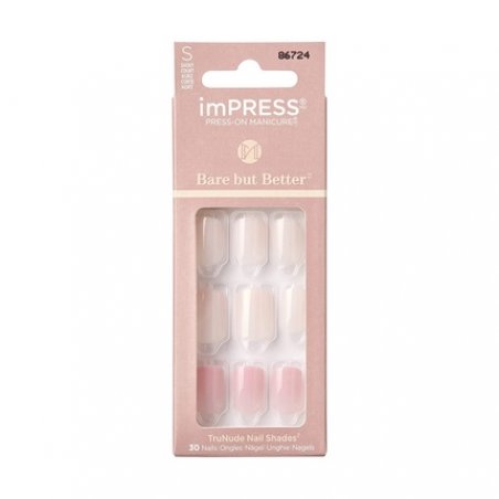 KISS imPRESS Press-On Nails Bare But Better Manicure Set Nude False Nails Effortless Finish 30 Nails