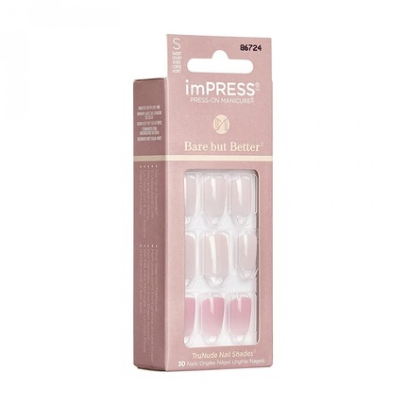 KISS imPRESS Press-On Nails Bare But Better Manicure Set Nude False Nails Effortless Finish 30 Nails