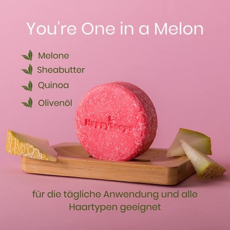 HappySoaps You're One in a Melon 70g Solid Shampoo Bar Vegan 100% Plastic-Free Handmade in EU for a Better Environment