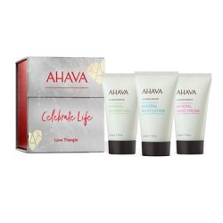 AHAVA Love Triangle Body Trio with Mineral Hand Cream, Body Lotion, and Shower Gel 40ml