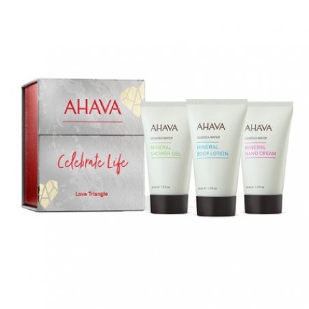 AHAVA Love Triangle Body Trio with Mineral Hand Cream, Body Lotion, and Shower Gel 40ml