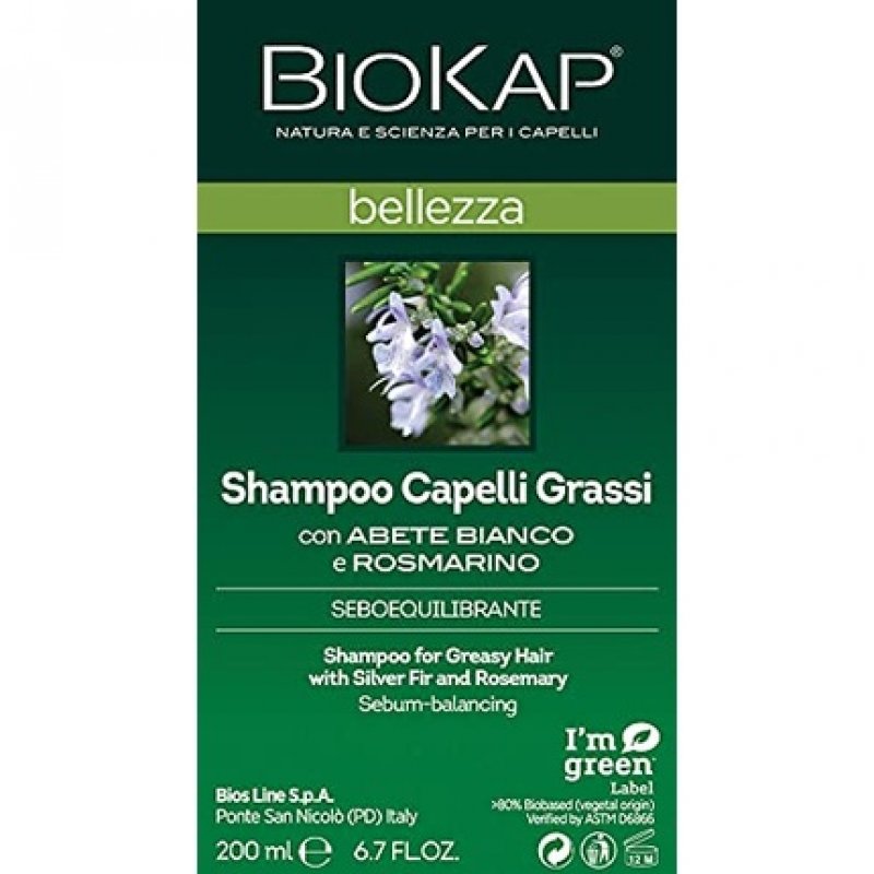 BIOKAP BELLEZZA Shampoo for Oily Hair 200ml - Plant-based Ingredients - Silver Fir - Organic Rosemary - Icelandic Moss