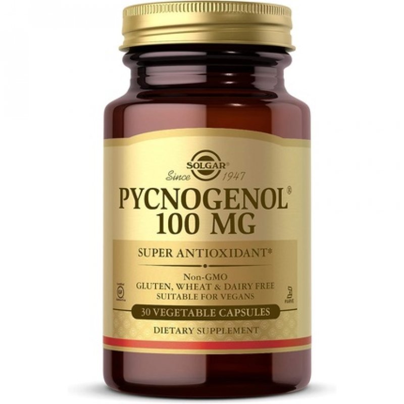 Solgar Pycnogenol 100mg Derived from Pine Bark Works Combined with Vitamins C & E Vegan 30 Vegetable Capsules
