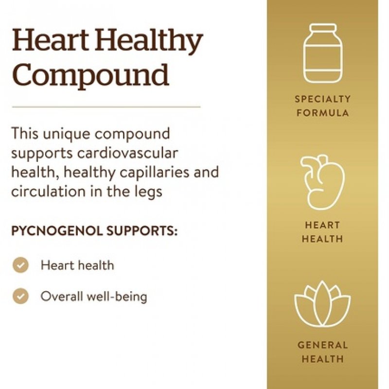 Solgar Pycnogenol 100mg Derived from Pine Bark Works Combined with Vitamins C & E Vegan 30 Vegetable Capsules