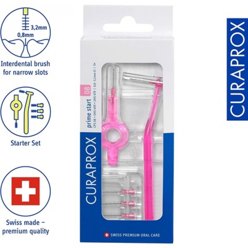 Curaprox CPS 08 Prime Start Interdental Brush Kit Pink 7 Count