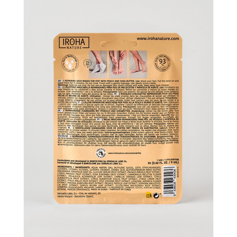 Iroha Nature Peach Repairing Foot Mask Socks 2 x 9 ml