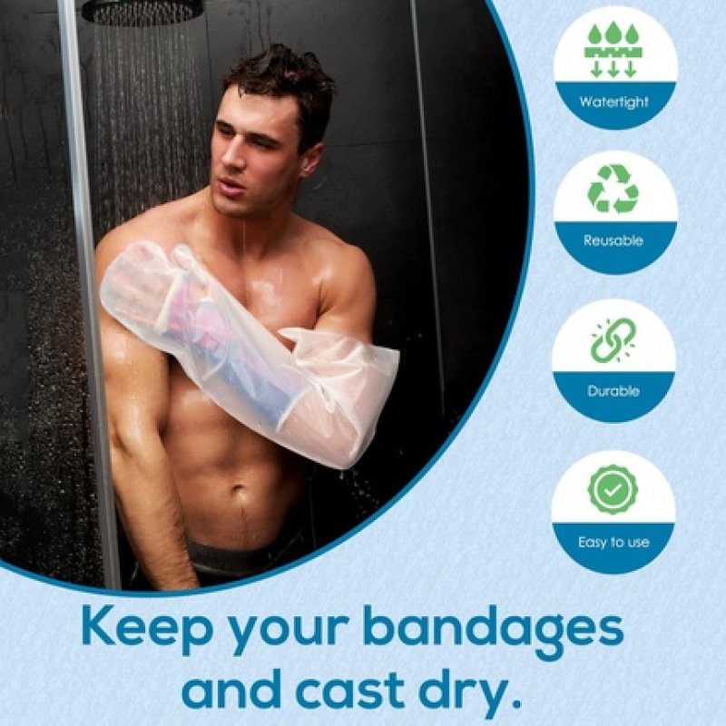 AquaShield Reusable Waterproof Cast Cover for Adult Full Arm A31 Bandage Protector for Bath Shower Pool Swimming Made