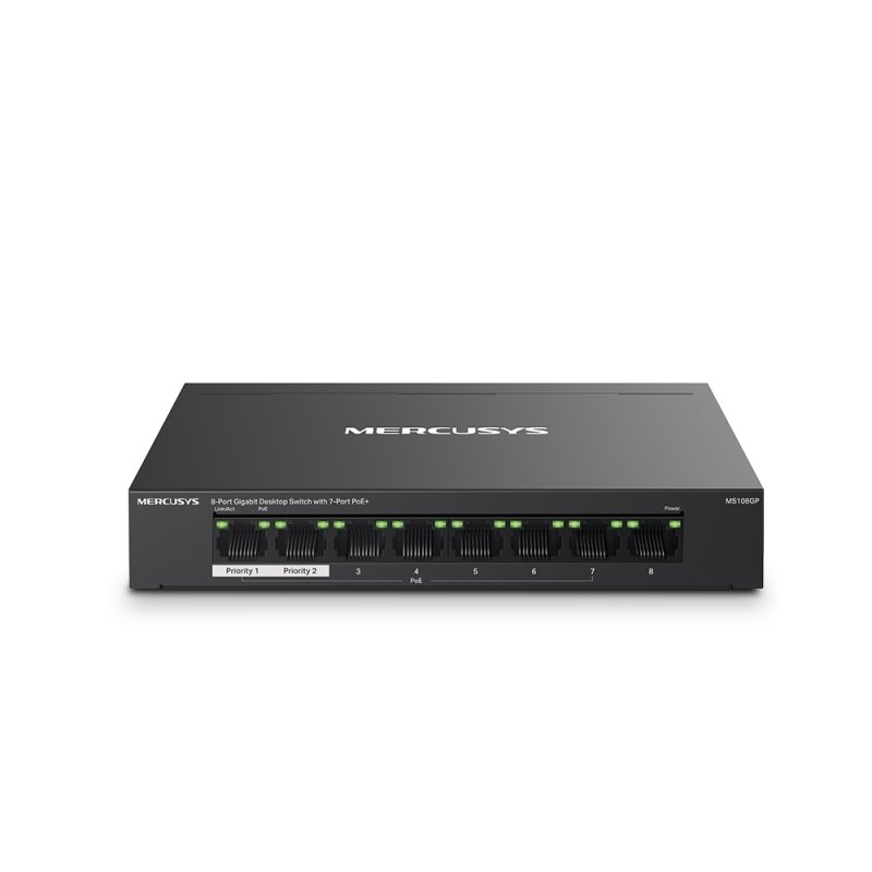 Mercusys (MS108GP) 8-Port Gigabit Desktop Switch with 7-Port PoE , Steel Case