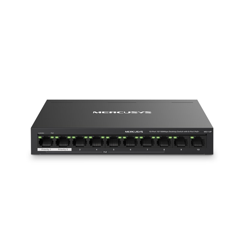 Mercusys 10-Port 10/100Mbps Desktop Switch with 8-Port PoE 