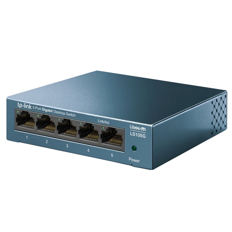 TP-LINK (LS105G) 5-Port Gigabit Unmanaged Desktop LiteWave Switch, Steel Case