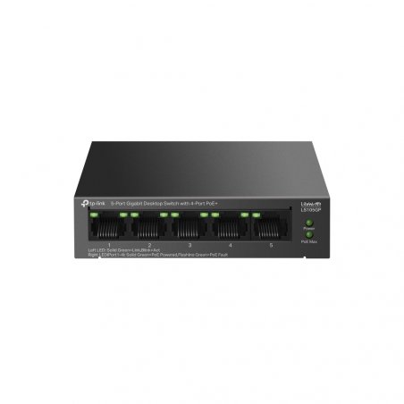TP-LINK (LS105GP) 5-Port Gigabit Desktop LiteWave Switch with 4-Port PoE 