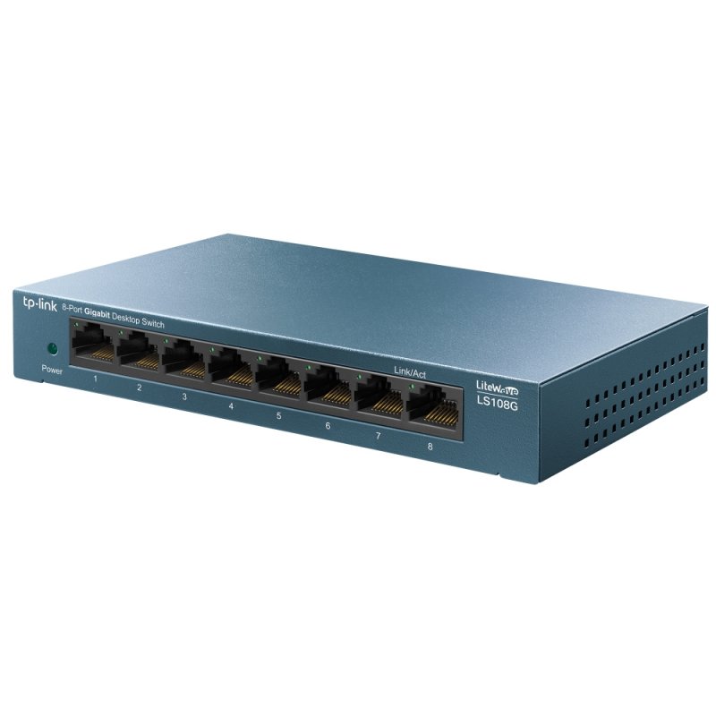 TP-LINK (LS108G) 8-Port Gigabit Unmanaged Desktop LiteWave Switch, Steel Case