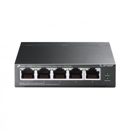TP-LINK (TL-SF1005P) 5-Port 10/100 Unmanaged Desktop Switch, 4 Port PoE, Steel Case