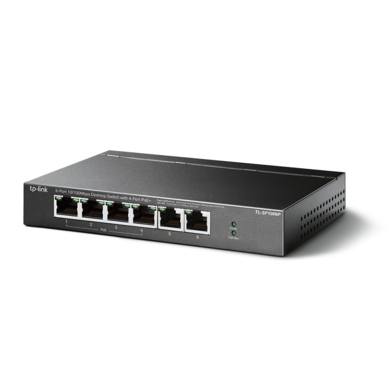TP-LINK (TL-SF1006P) 6-Port 10/100 Unmanaged Desktop Switch, 4 Port PoE , Steel Case