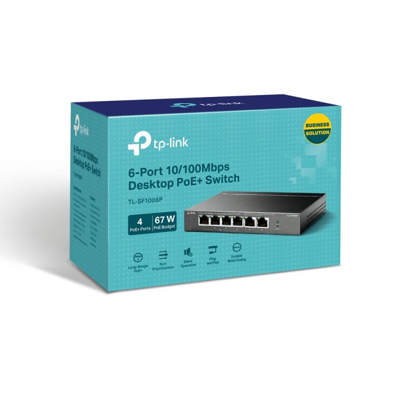 TP-LINK (TL-SF1006P) 6-Port 10/100 Unmanaged Desktop Switch, 4 Port PoE , Steel Case