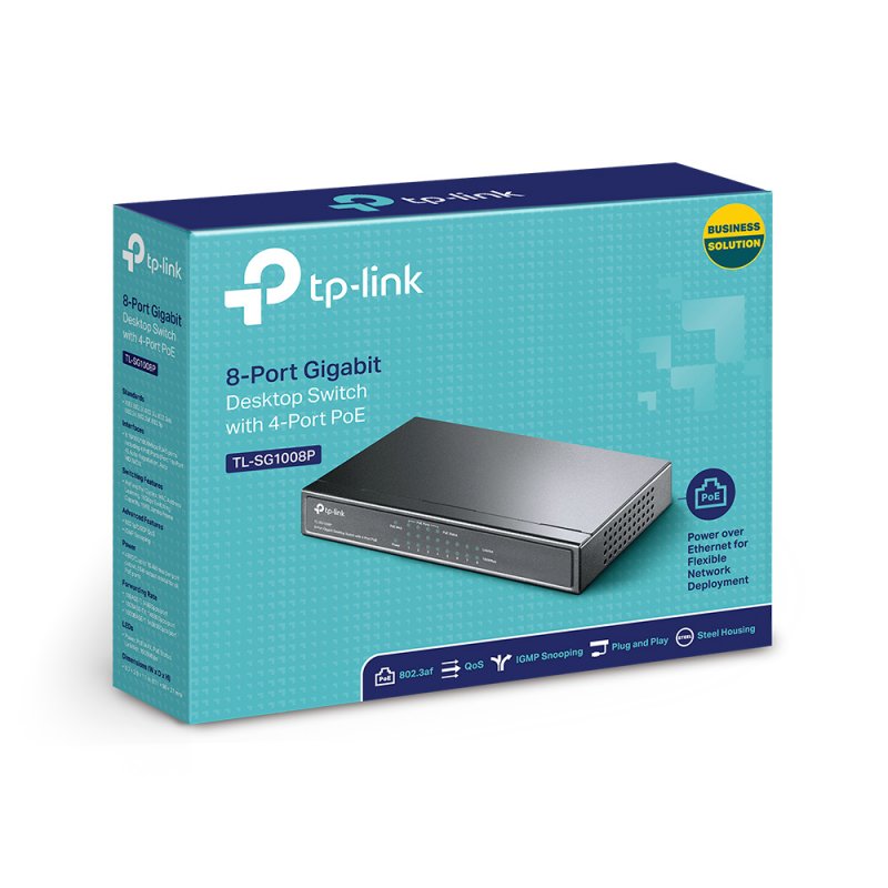TP-Link TL-SG1008P Géré Gigabit Ethernet (10/100/1000) Connexion Ethernet, supportant l'alimentation via ce port