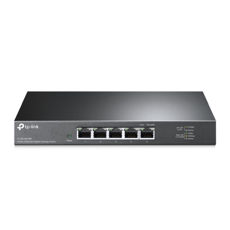 TP-LINK (TL-SG105-M2) 5-Port Unmanaged 2.5G Multi-Gigabit Desktop Switch, 5x 100/1G/2.5G, Fanless, Steel Case