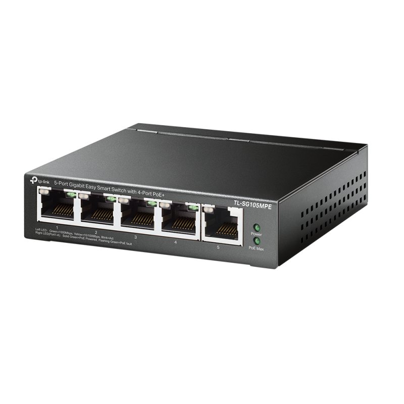 TP-LINK (TL-SG105MPE) 5-Port Gigabit Easy Smart Switch with 4-Port PoE , Steel Case