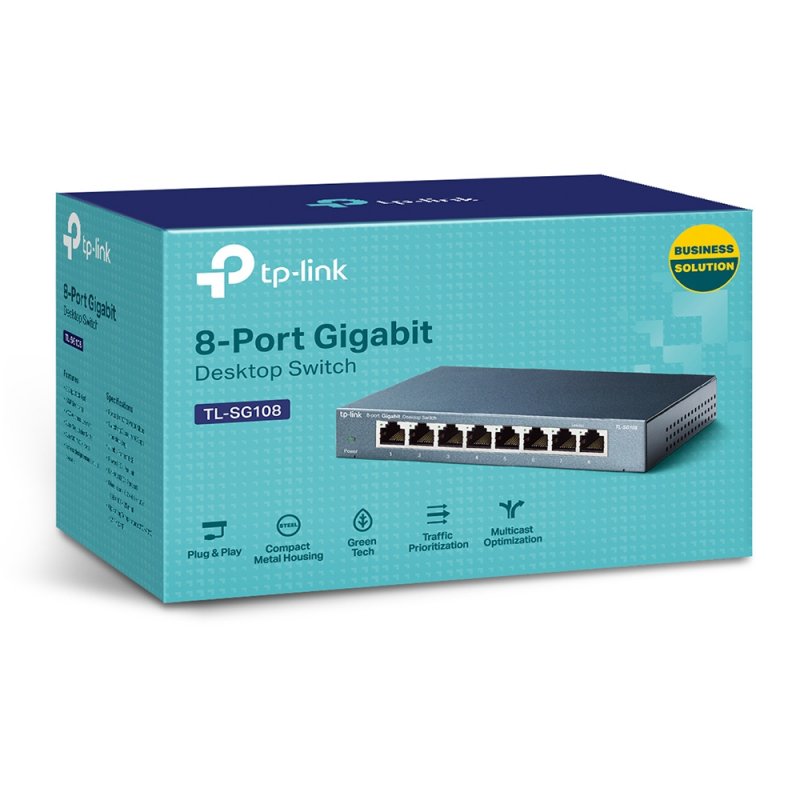 TP-LINK (TL-SG108) 8-Port Gigabit Unmanaged Desktop Switch, Steel Case
