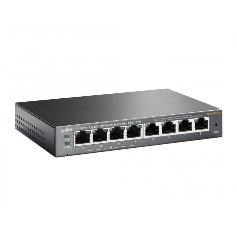 TP-LINK (TL-SG108PE) 8-Port Gigabit PoE Easy Smart Switch, 4-Port PoE, Steel Case, Rackmountable