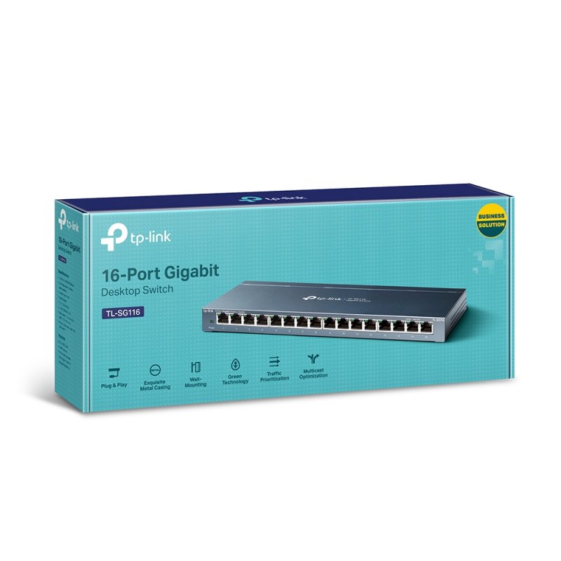 TP-LINK (TL-SG116) 16-Port Gigabit Unmanaged Desktop Switch, Steel Case