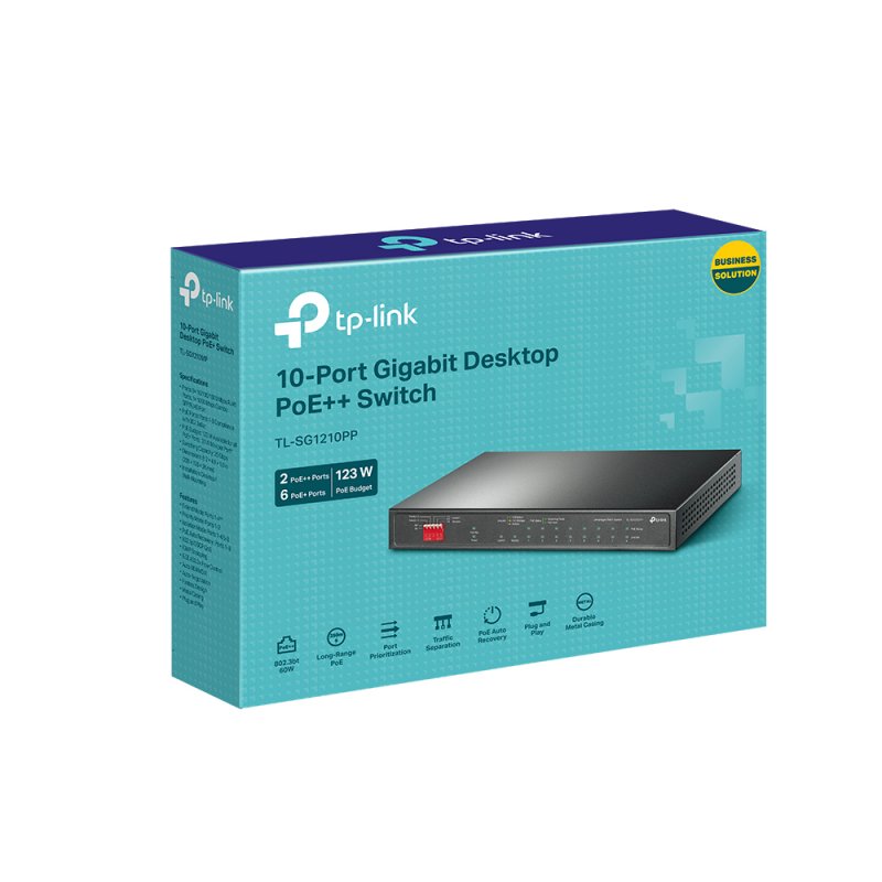 TP-LINK (TL-SG1210PP) 10-Port Gigabit Desktop Switch with 6-Port PoE & 2-Port PoE 