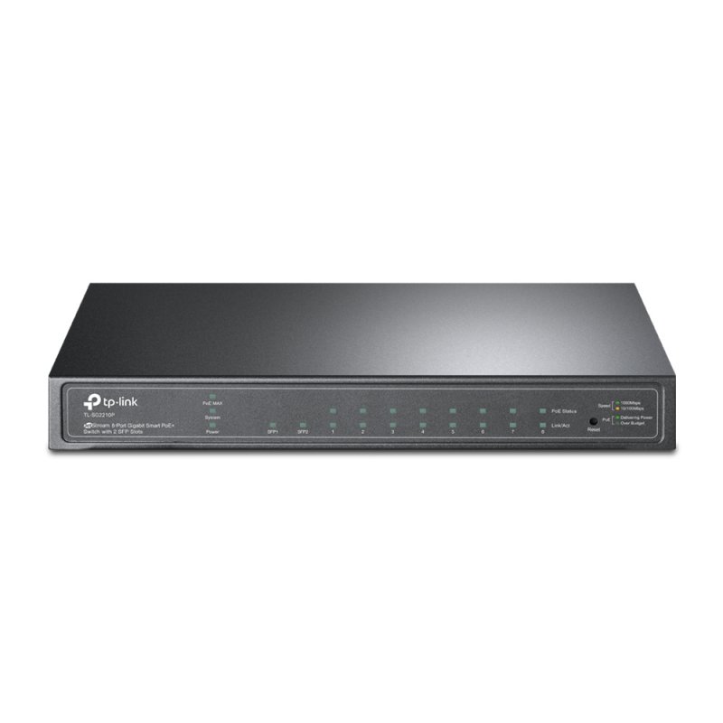 TP-LINK (TL-SG2210P V5) JetStream 10-Port Gigabit Smart Switch with 8-Port PoE , 2 SFP Ports, Rackmount/Desktop
