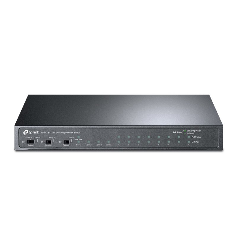 TP-LINK (TL-SL1311MP) 8-Port Unmanaged Desktop PoE Switch, 8-Port 10/100Mbps 2-Port Gigabit RJ45 & 1 Gigabit SFP