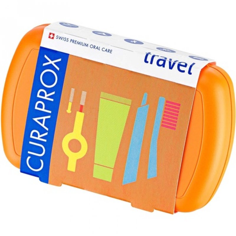 Curaprox Travel Set Orange - Collapsible Travel Toothbrush CS 5460 with 'Be You' Travel Toothpaste and 2 Interdental